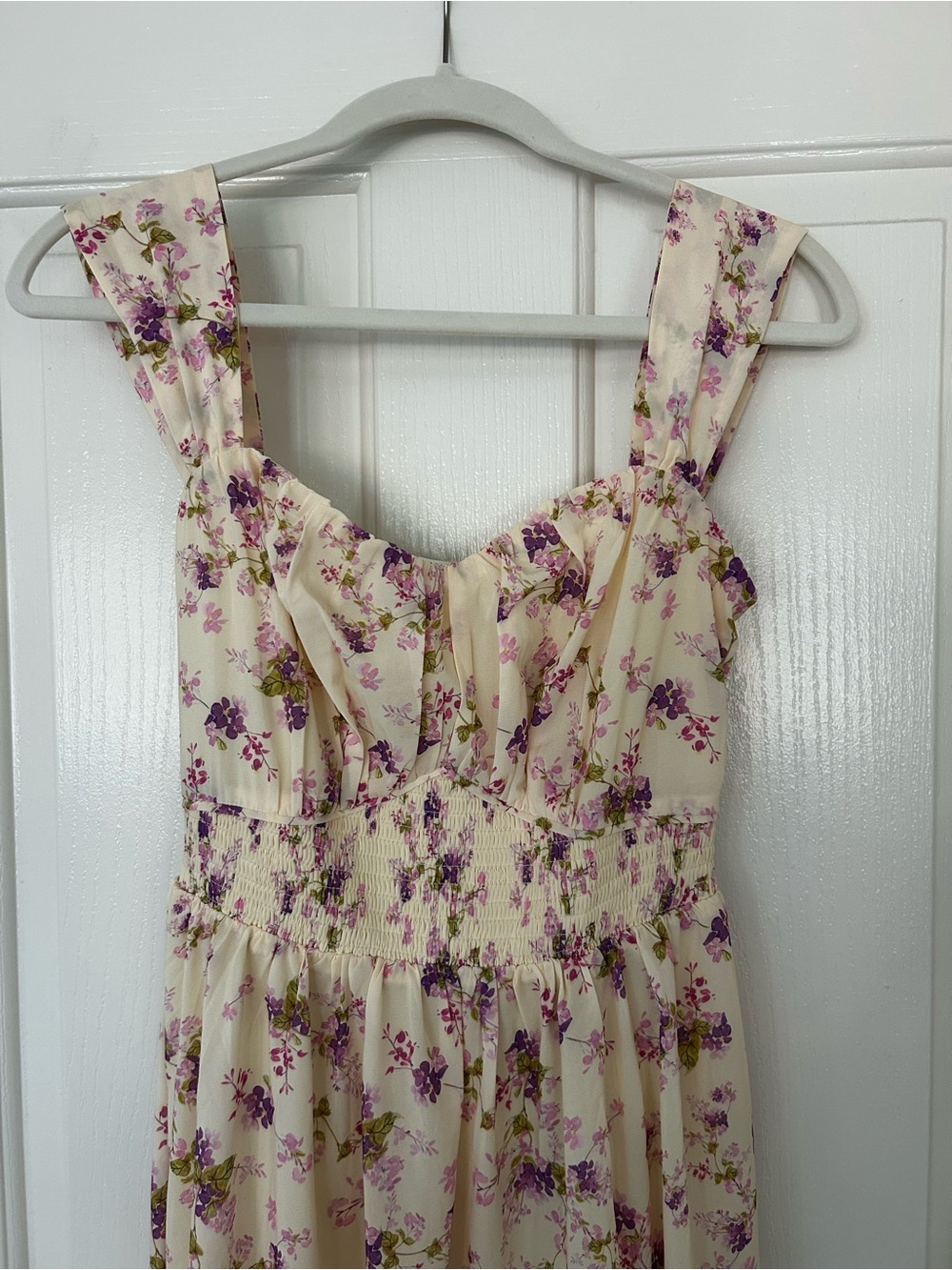 Grace Karin Cream Floral Sundress with Purple Bouquet Print